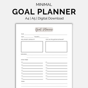 Minimal Goal Digital Planner Printable Template A4 - A5