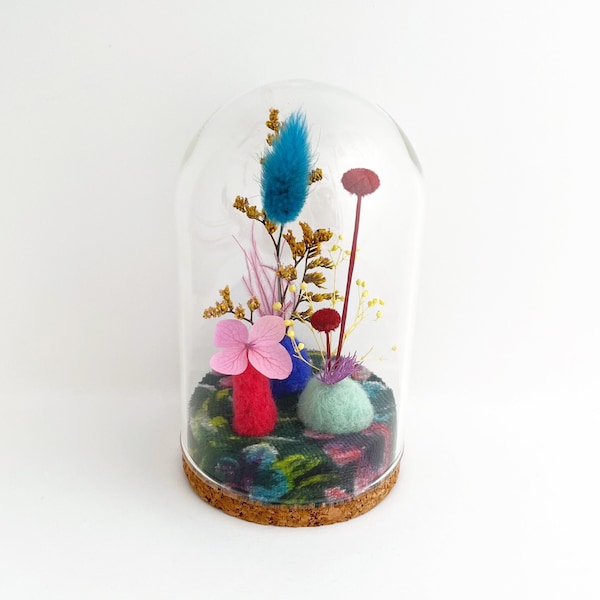 Globe fleurs poétique, jardin miniature sous verre / Microcosme 376