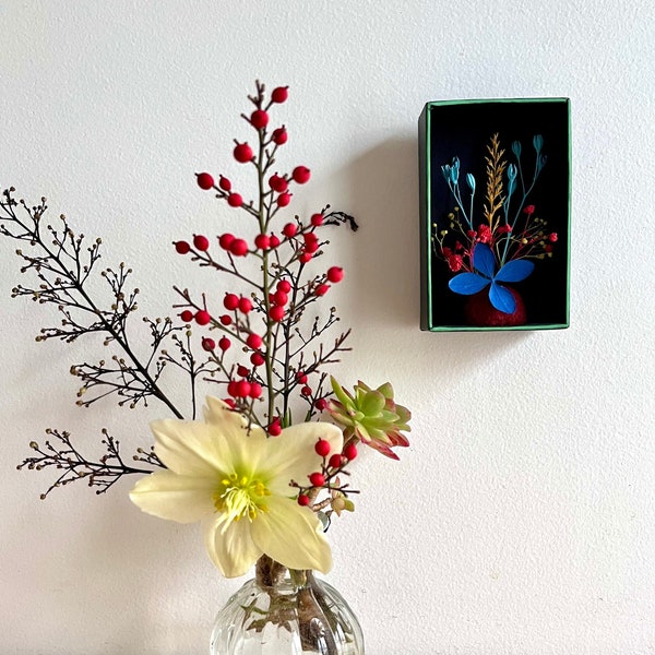 Petit tableau floral poétique, pièce unique, fait main