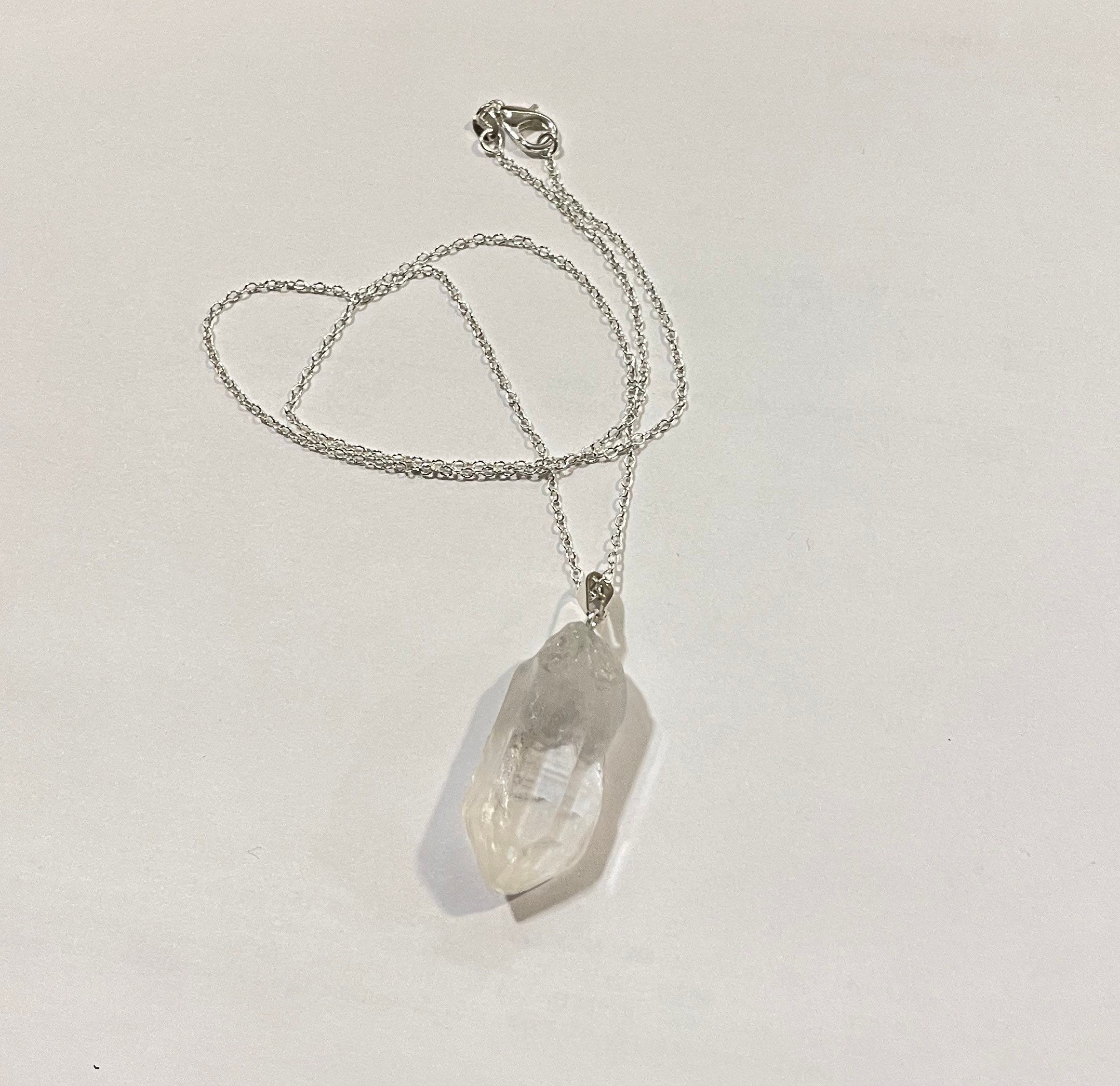 Raw clear quartz sales necklace