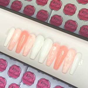 White, Glitter Pink Marble Press On Nails “Cotton Candy”