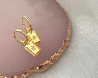 Gold Huggie Hoops Dangle with Star Charm | 925 Sterling Silver