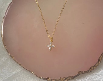 Gold Flower Cubic Zirconia Charm Necklace
