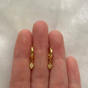 14K Gold Charm Dangle Huggie Hoops