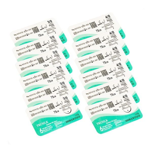 12 Pcs Medical Needle Non-Absorbable Suture Braided Silk Thread 3/0 and 4/0 For Suture Practice