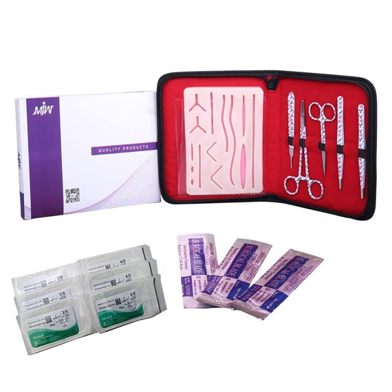 Kit de práctica de sutura para entrenamiento de sutura, almohadilla de  práctica de sutura y kit de herramientas, 24 hilos mixtos para sutura con