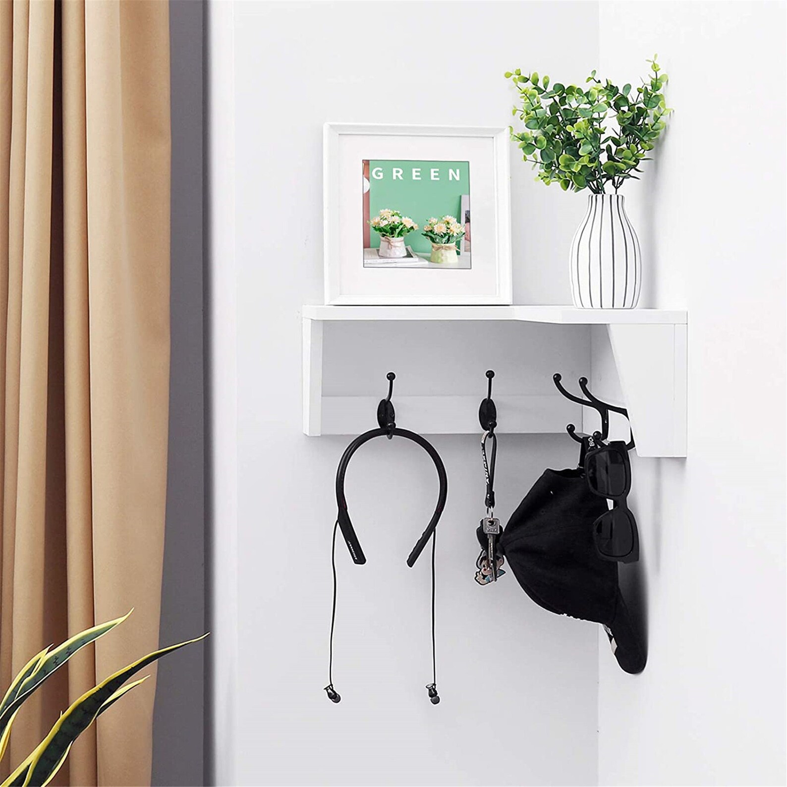 Wall Mounted Corner Shelf with Hooks Corner Floating Shelf Etsy