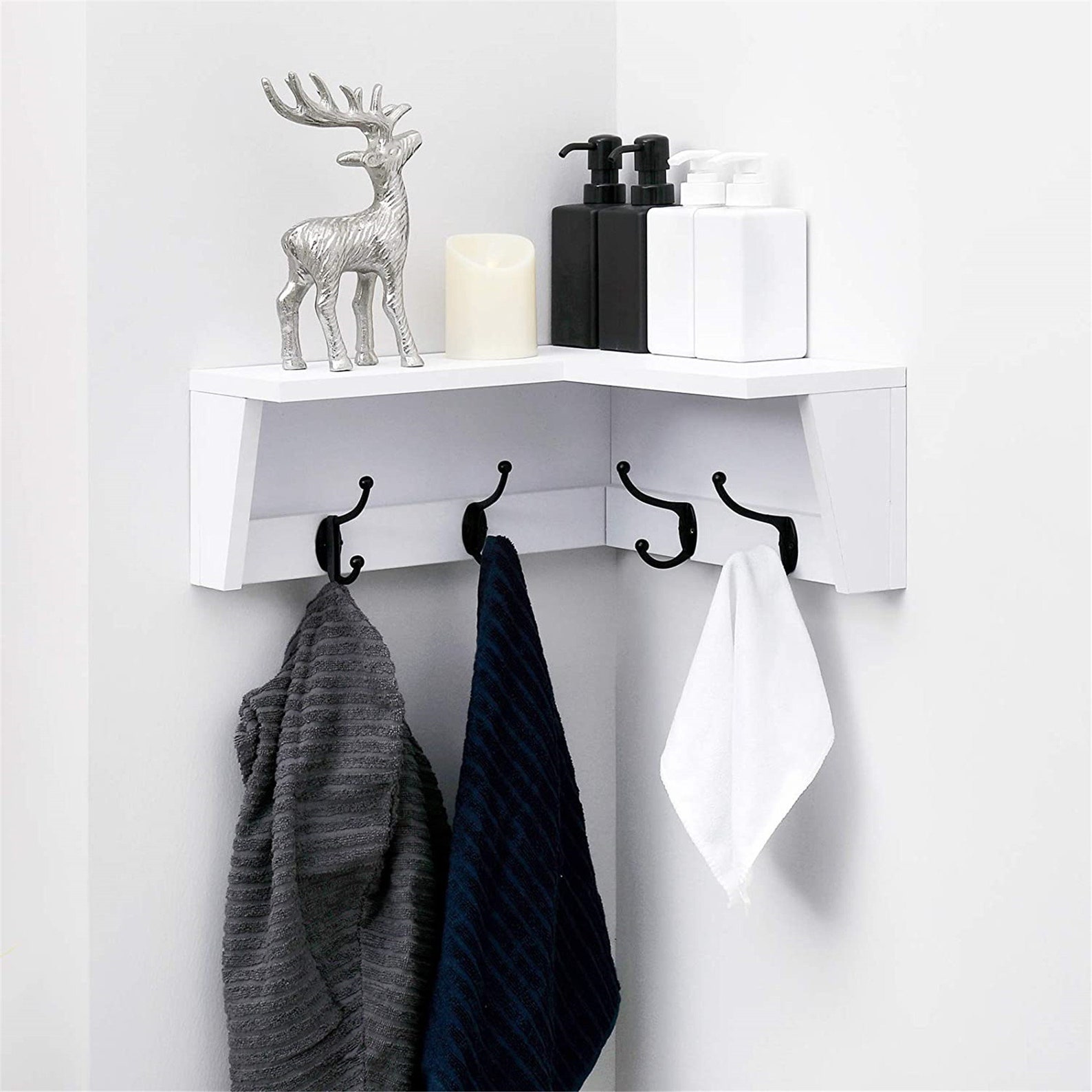Wall Mounted Corner Shelf with Hooks Corner Floating Shelf Etsy