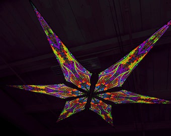 UV / Blacklight Reactive 6 Petal Star Canopy - Jungle by Andrei Verner / Psychedelic Ceiling Wall Festival Party Decor
