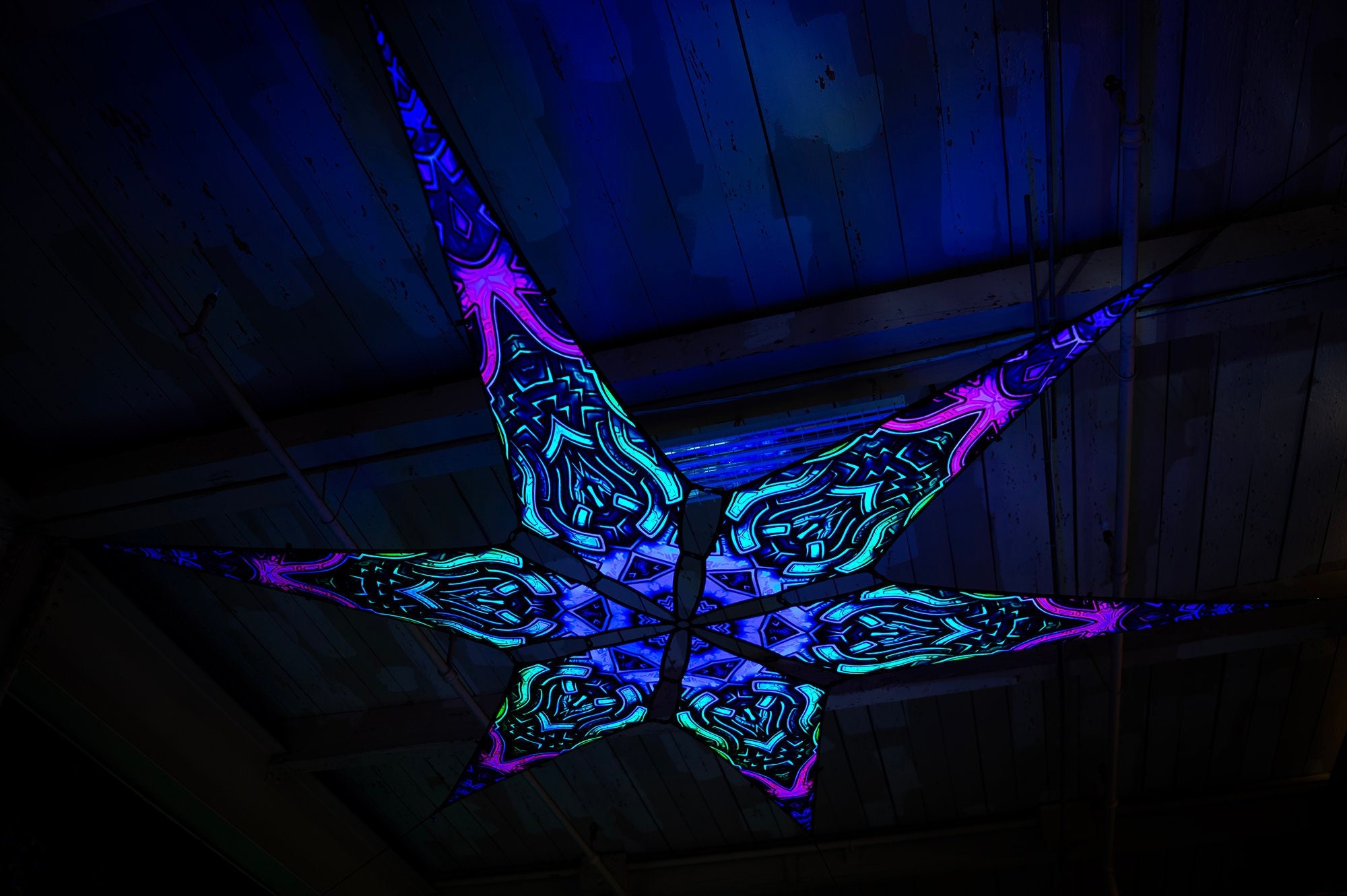 UV / Blacklight Reactive 6 Petal Star Canopy - Shining Star by Jan Kruse / Psychedelic Mandala Ceiling Wall Festival Party Decor