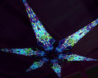 UV / Blacklight Reactive 6 Petal Star Canopy - Blue Adept by Andrei Verner / Psychedelic Ceiling Wall Festival Party Decor