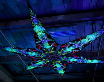 UV / Blacklight Reactive 6 Petal Star Canopy - Synchronization by Andrii Averin / Psychedelic Ceiling Wall Festival Party Decor