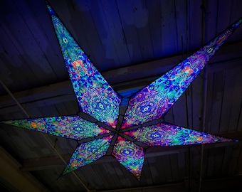 UV / Blacklight Reactive 6 Petal Star Canopy - Inner Vision by Andrii Averin / Psychedelic Ceiling Wall Festival Party Decor