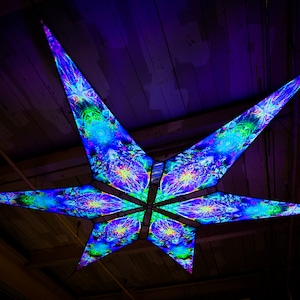 UV / Blacklight Reactive 6 Petal Star Canopy - Fractal Lagune by Andrii Averin / Psychedelic Ceiling Wall Festival Party Decor