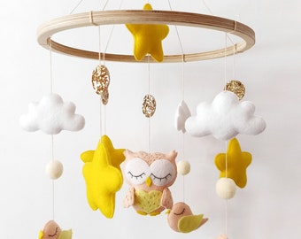 Owl baby mobile sunny nursery decor neutral nusery mobile newborn baby shower gift mobile gender nursery mobile birds mobile nature mobile