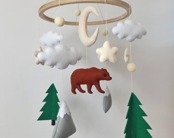 Natural baby mobile forest and  mountains nursery decor neutral nusery mobile newborn baby shower gift mobile for nursery unisex mobile