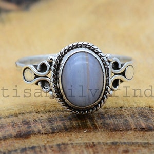 Blue Lace Agate Ring, 925 Silver Ring, Anxiety Rings, Fidget Rings, Handmade Ring, Agate Gemstone Ring, Oxidized Ring, Meditation Jewelry.
