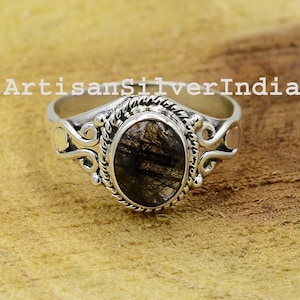 Black Rutile Quartz Ring: Oval Gemstone, 925 Sterling Silver