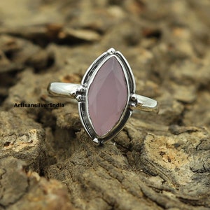 Dainty Rose Quartz Ring: 925 Sterling Silver Solitaire