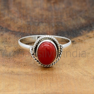 Red Coral Ring, Coral Promise Ring, Gemstone Ring, 925 Silver Ring, Coral Jewelry, Handmade Ring, Boho Ring, Antique Ring, Stackable Rings.