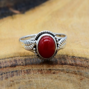 Red Coral Ring, Coral Silver Ring, 925 Silver Ring, Anxiety Ring, Jewelry For Women, Promise Ring, Oxidized Ring, Wedding Gifts, Bridal Gift