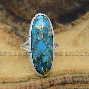 Oxidized Sterling Silver Blue Copper Turquoise Ring: Handmade Gemstone Ring