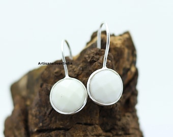 White Agate Drop Earrings: 925 Sterling Silver Bridal Jewelry