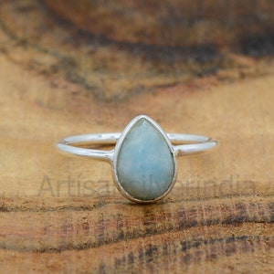 Natural Ocean Larimar Ring, 925 Silver Ring, Larimar Silver Ring, Thin Ring, Cute Dainty Ring, Knuckle Ring, Stacking Ring, Larimar Jewelry