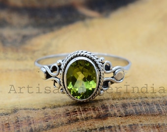 Peridot Ring, 925 Silver Ring, Gemstone Ring, Oval Cut Peridot Ring, Women Ring, August Birthstone, Handmade Rings, Oxidized Jewelry.