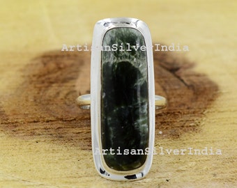 Natural Seraphinite Ring, Antique Ring, 925 Silver Ring, Green Seraphinite Ring, Gemstone Ring, Everyday Ring, Jewelry For Her, Womens Ring.