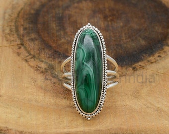 Oval Malachite Ring: Handmade 925 Sterling Silver Bohemian Jewelry