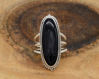 Handmade Oval Black Onyx Ring: 925 Sterling Silver Bohemian Jewelry