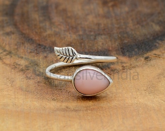 Pink Opal Ring: Sterling Silver Celtic Leaf Handmade Jewelry