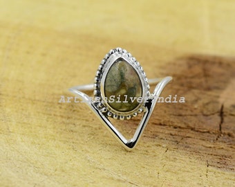 925 Sterling Silber Regenwald Jaspis Ring: Birnchen Stein, Boho Schmuck