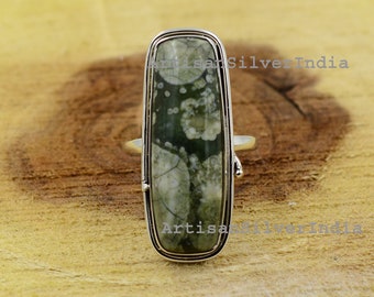 Handgemachter Regenwald Jaspis Ring: 925 Sterling Silber, zierlicher Edelstein