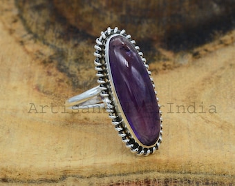 Handmade Sterling Silver Amethyst Ring: February Birthstone, Bohemian Jewelry