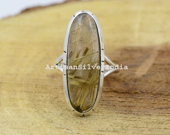 Anello in quarzo rutilato: pietra preziosa ovale, argento sterling 925, gioielli boho