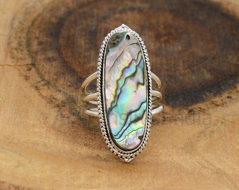 Abalone Shell Ring: Gothic 925 Sterling Silver Solitaire