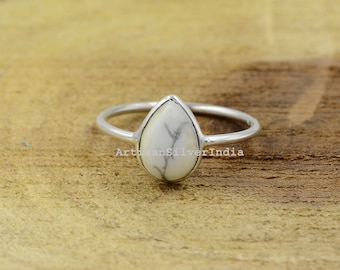 Pear Howlite Ring: 925 Sterling Silver Gothic Statement Ring