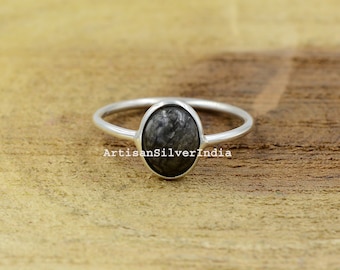 Schwarze Koralle Ring: Handgefertigter 925er Sterling Silber Edelstein-Ring