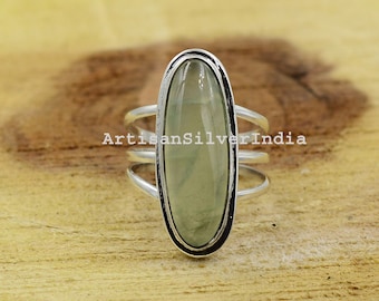 Natürlicher Prehnit 925 Sterling Silber Ring: Boho Edelstein Schmuck