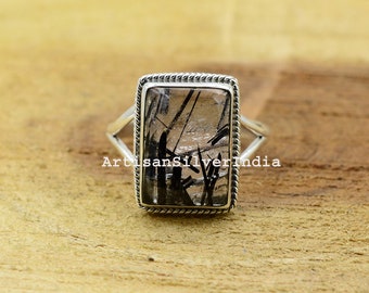Natural Black Rutile Ring, 925 Silver Ring, Gemstone Rings, Men's Ring, Black Rutile Quartz Ring, Handmade Ring, Everyday Ring, Gift For Him