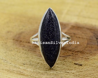 Blue Goldstone Ring: Handmade 925 Sterling Silver Bohemian Ring