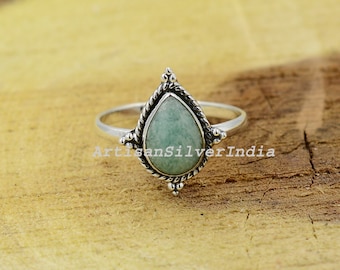 Natural Amazonite Silver Ring, Handmade Ring, 925 Silver Ring, Amazonite Jewelry, Antique Ring, Gemstone Ring, Jewelry for Her, Boho Rings.