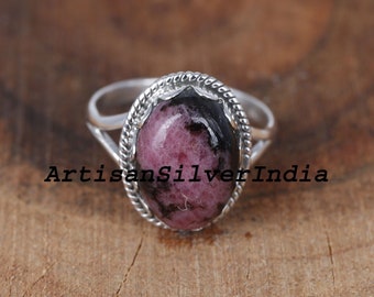 Natural Rhodonite Ring, Handmade Ring, 925 Silver Ring, Rhodonite Gemstone Ring, Gift For Mother, Promise Ring, Anxiety Rings, Gift For Her.