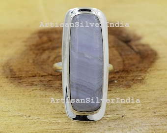 Handmade Sterling Silver Blue Lace Agate Ring: Gemstone Jewelry