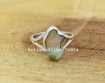 Ethiopian Fire Opal Ring, Raw Stone Ring, 925 Silver Ring, Rough Opal Ring, Opal Gemstone Ring, Birthstone Ring, Womens Jewelry.