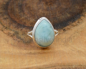 Bague en argent larimar naturel, bague en argent 925, bague délicate, bague en larimar bleu océan, bague de tous les jours, bagues bohèmes, cadeaux de vacances pour elle.