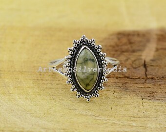 Handgemachter Regenwald Jaspis Ring: 925 Sterling Silber Marquise Edelstein