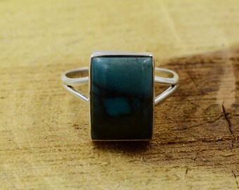 Natural Chrysocolla Ring - Solid 925 Silver Band - Unique Green Blue Gemstone Jewelry